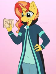 Size: 3000x4000 | Tagged: safe, artist:incendiaryboobs, artist:incendiarymoth, imported from derpibooru, sunburst, sunset shimmer, anthro, unicorn, brother and sister, clothes, fusion, siblings, solo, sunny siblings