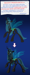 Size: 1701x4182 | Tagged: safe, artist:invisibleguy-ponyman, artist:ponymaan, imported from derpibooru, queen chrysalis, changeling, changeling queen, female, solo, updated