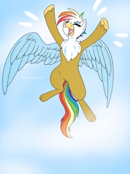 Size: 3000x4000 | Tagged: safe, artist:incendiaryboobs, artist:incendiarymoth, imported from derpibooru, gilda, rainbow dash, hippogriff, beak, eyes closed, fusion, hooves in air, open beak, open mouth, solo