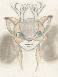 Size: 1671x2209 | Tagged: safe, artist:cindertale, imported from derpibooru, oc, oc only, oc:tyandaga, deer, reindeer, antlers, bust, male, red nose, smiling, solo, traditional art