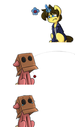 Size: 1920x3240 | Tagged: safe, artist:spheedc, imported from derpibooru, oc, oc:box pony, oc:dream chaser, pony, unicorn, box, comic, floppy ears, mask, sad, teary eyes