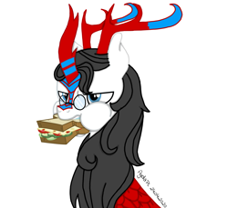 Size: 3979x3650 | Tagged: safe, artist:agdapl, imported from derpibooru, kirin, base used, crossover, eating, food, glasses, high res, horn, kirin-ified, male, medic, sandwich, signature, solo, species swap, team fortress 2