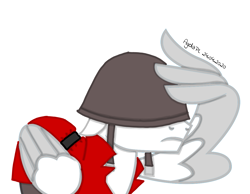 Size: 3979x3089 | Tagged: safe, artist:agdapl, imported from derpibooru, pegasus, pony, base used, bust, clothes, crossover, helmet, high res, male, ponified, salute, signature, soldier, solo, species swap, stallion, team fortress 2, two toned wings, wing hands, wings