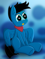 Size: 5066x6600 | Tagged: safe, artist:agkandphotomaker2000, imported from derpibooru, oc, oc:pony video maker, pegasus, pony, :p, bandana, cute, looking at you, ocbetes, simple background, sitting, spread wings, tongue out, wings