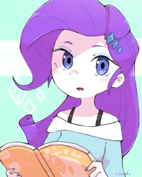 Size: 1479x1836 | Tagged: safe, artist:nendo, imported from derpibooru, rarity, equestria girls, book, looking at you, nail polish, reading, shoulderless, solo