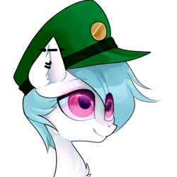 Size: 1000x1000 | Tagged: safe, artist:minty--fresh, imported from derpibooru, oc, oc:nimbus cloudington, pegasus, big eyes, blue mane, cute, hat, male, peaked cap, pegasus oc, pfp, piercing, pink eyes, solo, wings