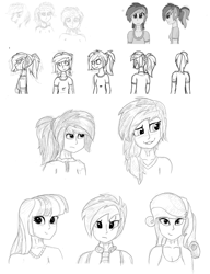 Size: 3833x5000 | Tagged: safe, artist:harleneap, imported from derpibooru, rainbow dash, rarity, twilight sparkle, human, humanized, monochrome, sketch