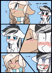 Size: 2064x2906 | Tagged: safe, artist:cookietasticx3, imported from derpibooru, oc, oc only, oc:winter star, pegasus, pony, :p, blushing, clothes, comic, eyes closed, female, high res, kissing, looking up, mare, oc x oc, pegasus oc, scarf, shipping, surprised, tongue out, wings