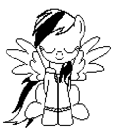 Size: 590x650 | Tagged: safe, artist:horses are fuckin weird, imported from derpibooru, rainbow dash, pegasus, animated, black and white, clothes, equestale, eyes closed, grayscale, jacket, monochrome, pixel art, sans (undertale), sleeping, smiling, sprite, undertale, wings
