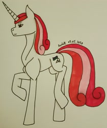 Size: 2816x3351 | Tagged: safe, artist:agdapl, imported from derpibooru, oc, oc only, pony, unicorn, high res, horn, raised hoof, signature, solo, traditional art, unicorn oc