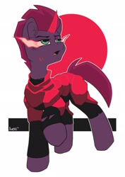 Size: 1448x2048 | Tagged: safe, artist:avery-valentine, imported from derpibooru, tempest shadow, pony, unicorn, comic:a storm's lullaby, armor, crystal armor, curved horn, female, horn, mare, scar, sombra eyes, tempest gets her horn back