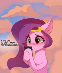 Size: 1600x1868 | Tagged: safe, artist:delta hronum, imported from derpibooru, pipp petals, pegasus, pony, adorapipp, blushing, cellphone, cute, female, g5, grammar error, mare, misspelling, phone, smartphone, solo