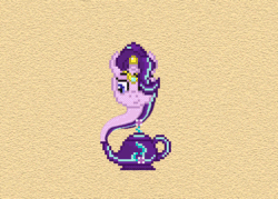 Size: 504x360 | Tagged: safe, artist:verve, imported from derpibooru, starlight glimmer, genie, genie pony, pony, unicorn, ask genie twilight, animated, female, geniefied, lamp, magic lamp, mare, moaning, muffled moaning, pixel art, solo