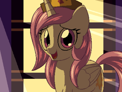 Size: 800x600 | Tagged: safe, artist:rangelost, imported from derpibooru, princess celestia, alicorn, pony, cyoa:d20 pony, canterlot castle, crown, female, jewelry, looking at you, mare, pink-mane celestia, pixel art, regalia, solo