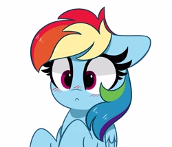 Size: 4096x3514 | Tagged: safe, artist:kittyrosie, imported from derpibooru, rainbow dash, pegasus, pony, :<, :c, blushing, bust, cute, dashabetes, female, floppy ears, frown, high res, looking at you, mare, simple background, solo, white background, wide eyes