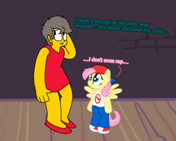 Size: 816x656 | Tagged: safe, artist:haileykitty69, imported from derpibooru, fluttershy, human, pegasus, pony, bipedal, boyfriend (friday night funkin), clothes, cosplay, costume, crossdressing, crossover, crossover shipping, duo, fluttermour, friday night funkin', girlfriend (friday night funkin), interspecies, seymour skinner, shipping, the simpsons