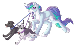 Size: 5592x3318 | Tagged: safe, artist:amazing-artsong, imported from derpibooru, oc, oc only, oc:whisper, dog, unicorn, female, leash, mare, mouth hold, simple background, solo, transparent background