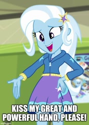 Size: 500x699 | Tagged: safe, edit, edited screencap, imported from derpibooru, screencap, trixie, equestria girls, equestria girls series, forgotten friendship, hand on hip, imgflip, text