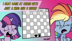 Size: 1200x675 | Tagged: safe, artist:pony-berserker, imported from derpibooru, rainbow dash, twilight sparkle, alicorn, pegasus, pony, my little pony: pony life, angry, chess, duo, duo female, eyes closed, female, g4.5, mare, odds game, open mouth, pony life, pony-berserker's twitter sketches, thumbnail, twilight sparkle (alicorn)