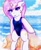 Size: 2860x3458 | Tagged: safe, artist:legionsunite, imported from derpibooru, fleur-de-lis, pony, unicorn, beach, chromatic aberration, clothes, female, high res, one-piece swimsuit, rock, swimsuit