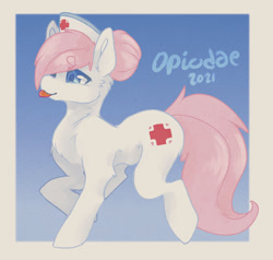 Size: 1280x1216 | Tagged: safe, artist:opiodae, imported from derpibooru, nurse redheart, earth pony, pony, :p, cute, hat, heartabetes, nurse hat, solo, tongue out