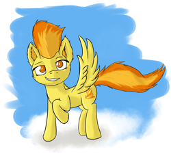 Size: 10277x9393 | Tagged: safe, artist:simplesample, imported from derpibooru, spitfire, pegasus, pony, absurd resolution, cloud, looking at you, simple background, solo, spib, spread wings, teeth, transparent background, wings