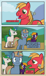 Size: 1920x3169 | Tagged: safe, artist:alexdti, imported from derpibooru, big macintosh, oc, oc:ale, oc:brainstorm (alexdti), oc:marco, oc:purple creativity, oc:star logic, oc:umberto, earth pony, pegasus, pony, unicorn, comic:quest for friendship, comic, female, male, mare, stallion