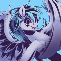 Size: 1600x1600 | Tagged: safe, artist:tinykirin, derpibooru exclusive, imported from derpibooru, oc, oc only, oc:mint cocoa, pegasus, pony, simple background, solo, spread wings, wings