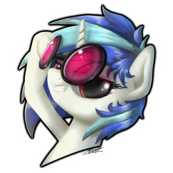 Size: 2000x2000 | Tagged: safe, artist:phoenixrk49, imported from derpibooru, dj pon-3, vinyl scratch, pony, unicorn, grin, looking at you, smiling, solo, sunglasses, underhoof