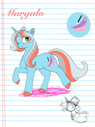Size: 1280x1707 | Tagged: safe, artist:doodletheexpoodle, imported from derpibooru, oc, oc only, oc:margalo lulamoon, pony, unicorn, colored hooves, female, mare, offspring, one eye closed, parent:flim, parent:trixie, parents:flixie, wink