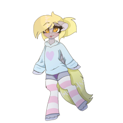 Size: 768x768 | Tagged: safe, artist:moodi, imported from derpibooru, derpy hooves, pegasus, pony, semi-anthro, :p, adorasexy, bipedal, blushing, clothes, cute, derpabetes, hoodie, panties, purple underwear, sexy, socks, solo, tongue out, underwear