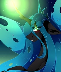 Size: 1080x1275 | Tagged: safe, artist:tessa_key_, imported from derpibooru, queen chrysalis, changeling, changeling queen, bust, crown, eyelashes, female, jewelry, mare, regalia, signature, solo