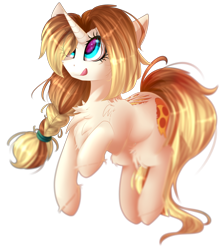 Size: 2300x2608 | Tagged: safe, artist:mediasmile666, imported from derpibooru, oc, oc only, pony, unicorn, blurry, braid, chest fluff, cutie mark, eye clipping through hair, eye reflection, female, fluffy, food, gift art, hairband, high res, looking up, mare, pizza, ponytail, reflection, simple background, solo, tongue out, transparent background