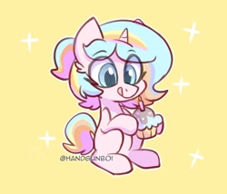 Size: 1750x1500 | Tagged: safe, artist:handgunboi, imported from derpibooru, oc, oc:oofy colorful, pony, unicorn, candle, cupcake, food