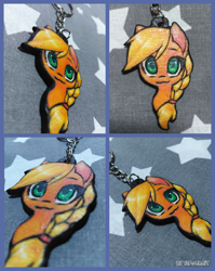 Size: 2257x2841 | Tagged: safe, artist:megabait, imported from derpibooru, applejack, earth pony, pony, craft, female, handmade, high res, keychain, mare, solo, wood, woodenkeychain