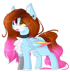 Size: 1768x1813 | Tagged: safe, artist:mediasmile666, imported from derpibooru, oc, oc only, pegasus, :p, chest fluff, choker, colored wings, heterochromia, simple background, tongue out, transparent background, wings