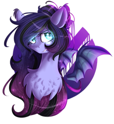 Size: 2348x2555 | Tagged: safe, artist:mediasmile666, imported from derpibooru, oc, oc only, bat pony, pony, abstract background, bat pony oc, bat wings, bust, chest fluff, female, glowing eyes, high res, mare, solo, wings