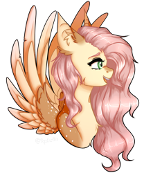 Size: 906x1088 | Tagged: safe, artist:spedoodle, imported from derpibooru, fluttershy, pegasus, pony, bust, ear fluff, profile, scar, simple background, solo, spread wings, transparent background, wings