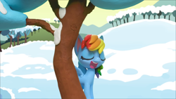 Size: 1920x1080 | Tagged: safe, imported from derpibooru, screencap, rainbow dash, pony, ice and slice, my little pony: stop motion short, solo, stop motion, tree