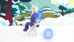 Size: 1920x1080 | Tagged: safe, imported from derpibooru, screencap, rarity, pony, my little pony: stop motion short, snowball fight (short), magic, snow, snowball, solo, stop motion
