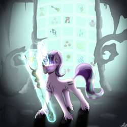 Size: 3000x3000 | Tagged: safe, artist:ginnythequeen, imported from derpibooru, starlight glimmer, pony, unicorn, bad end, chest fluff, cutie mark vault, equal cutie mark, female, high res, mare, s5 starlight, solo, staff, staff of sameness, this will end in communism, unshorn fetlocks