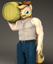 Size: 1801x2160 | Tagged: safe, artist:bonkieblues, imported from derpibooru, oc, oc only, oc:chase, anthro, earth pony, 3d, barrel, biceps, clothes, looking at you, male, muscles, open mouth, pecs, shirt, simple background, solo, solo male, source filmmaker, tail