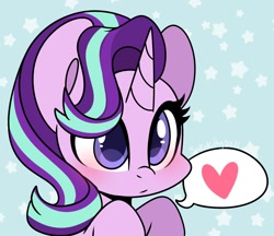 Size: 1500x1298 | Tagged: safe, artist:sakukitty, imported from derpibooru, starlight glimmer, pony, unicorn, blushing, cute, female, glimmerbetes, heart, looking at you, mare, simple background, solo