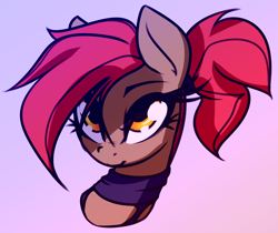 Size: 2960x2490 | Tagged: safe, artist:jetwave, imported from derpibooru, oc, oc only, oc:dala vault, earth pony, pony, bust, clothes, earth pony oc, gradient background, high res, looking up, neck warmer, ponytail, portrait, solo
