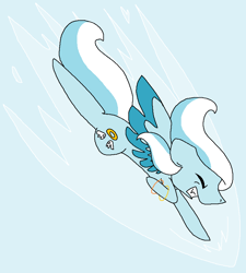 Size: 782x870 | Tagged: safe, artist:dramaostrich, imported from derpibooru, oc, oc only, oc:angle, pegasus, pony, accessories, accessory, cutie mark, female, flying, solo, sonic rainboom, two toned mane