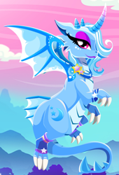 Size: 1064x1568 | Tagged: safe, artist:unicornsmile, imported from derpibooru, trixie, dragon, dragonified, female, solo, species swap, trixiedragon, wings