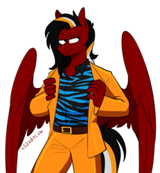 Size: 784x848 | Tagged: safe, artist:redxbacon, imported from derpibooru, oc, oc only, oc:margon, anthro, pegasus, clothes, simple background, solo, suit