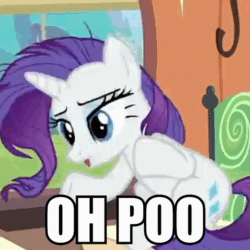 Size: 720x720 | Tagged: safe, imported from derpibooru, screencap, rarity, pony, unicorn, rarity's biggest fan, spoiler:interseason shorts, animated, caption, cropped, disappointed, gif, image macro, messy mane, solo, text, train