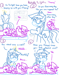 Size: 4779x6013 | Tagged: safe, artist:adorkabletwilightandfriends, imported from derpibooru, minuette, twilight sparkle, alicorn, pony, unicorn, comic:adorkable twilight and friends, adorkable, adorkable twilight, butt, comic, conversation, cute, dat butt, dentist, dork, female, floss, flossing, habit, humor, lying down, mare, mask, meme, on back, plot, question, twilight sparkle (alicorn)