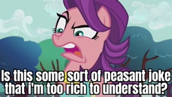 Size: 846x476 | Tagged: safe, edit, edited screencap, imported from derpibooru, screencap, spoiled rich, pony, crusaders of the lost mark, season 5, angry, caption, female, horrible histories, image macro, meme, ponified meme, raised eyebrow, reaction image, solo, text